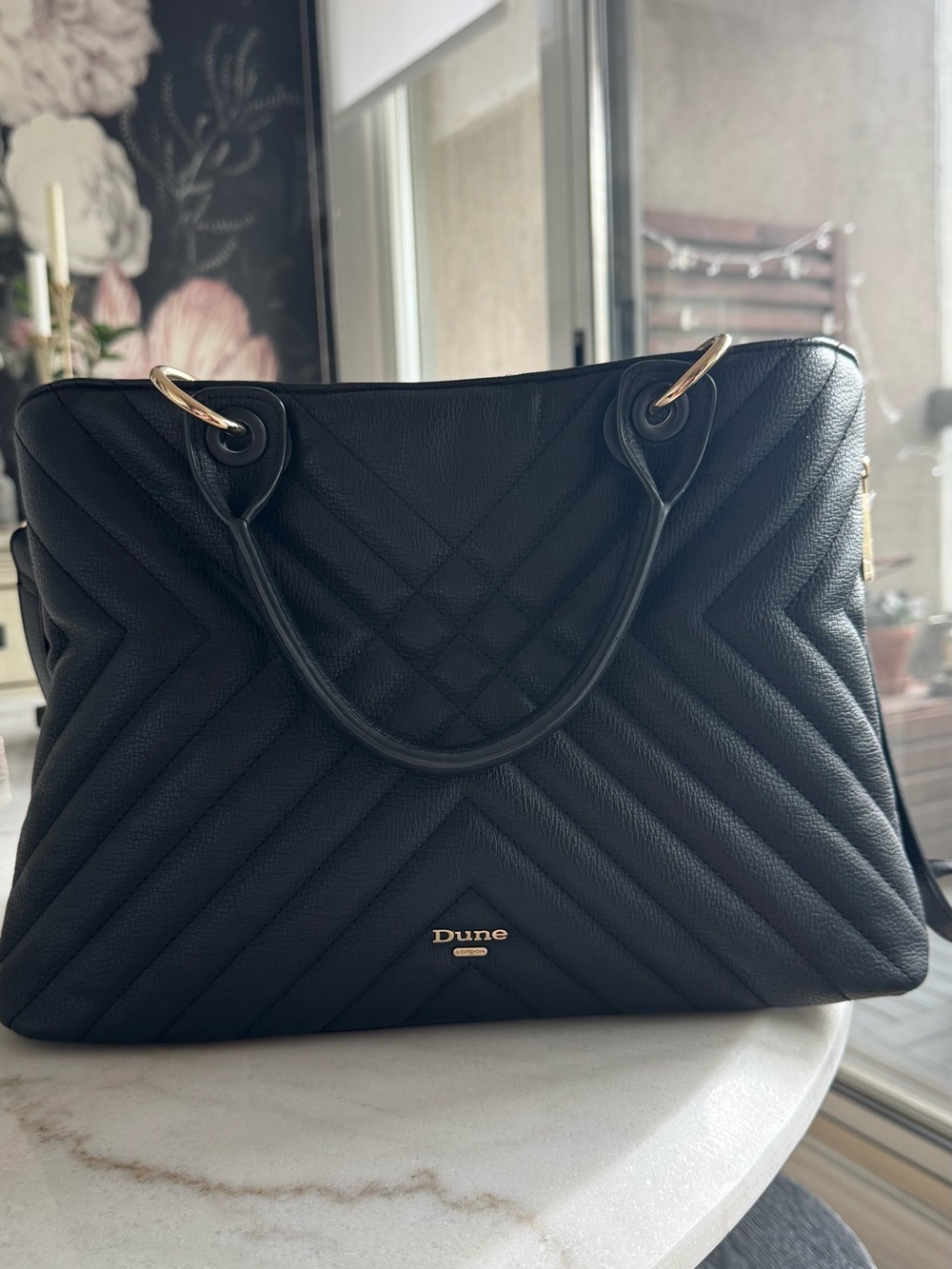 Dune London Black Quilted Tote with Gold Hardware